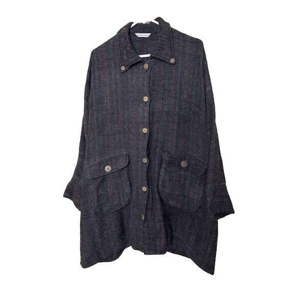 Yasuko Kurisaka Woven Texture Long Button Front Lagenlook Jacket One Size Womens - Picture 1 of 7
